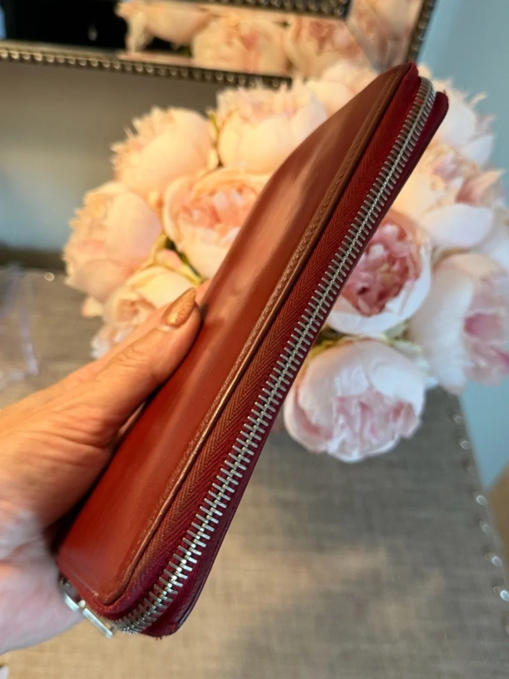 Yves Saint Laurent Red Leather Zip around Long Wallet with Stitched YSL - Picture 7 of 11